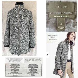 J. Crew Women Size 12 Lodge Coat Speckled Boucle Insulated Quilt Lined HO 17 EUC